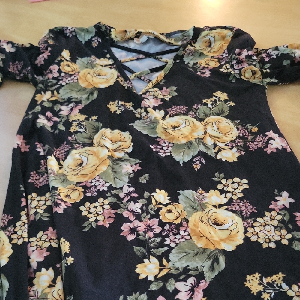 Floral Black and Yellow Casual Dress